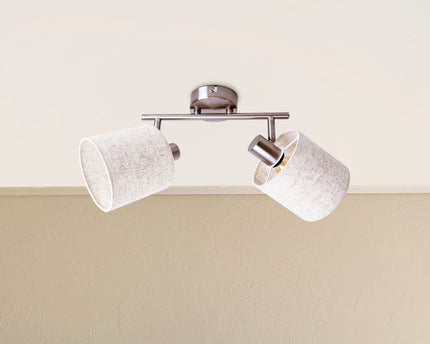 Muur en plafondlamp met 2 zitplaatsen "Maron" gemaakt van metalen satine mat met stof paraplu's in de natuur, met E14-aansluiting, lamp voor woonkamer, eetkamer, gang en kantoor, 46 x 12 cm