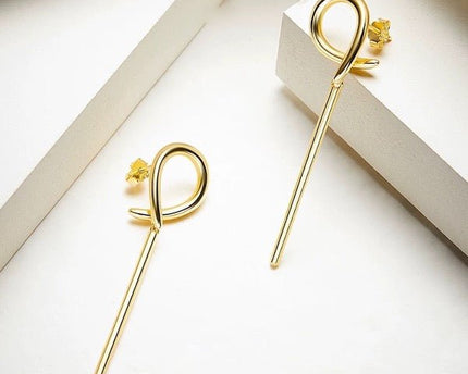 Geometrische Curve Hoop Long Line Bar Oorbellen