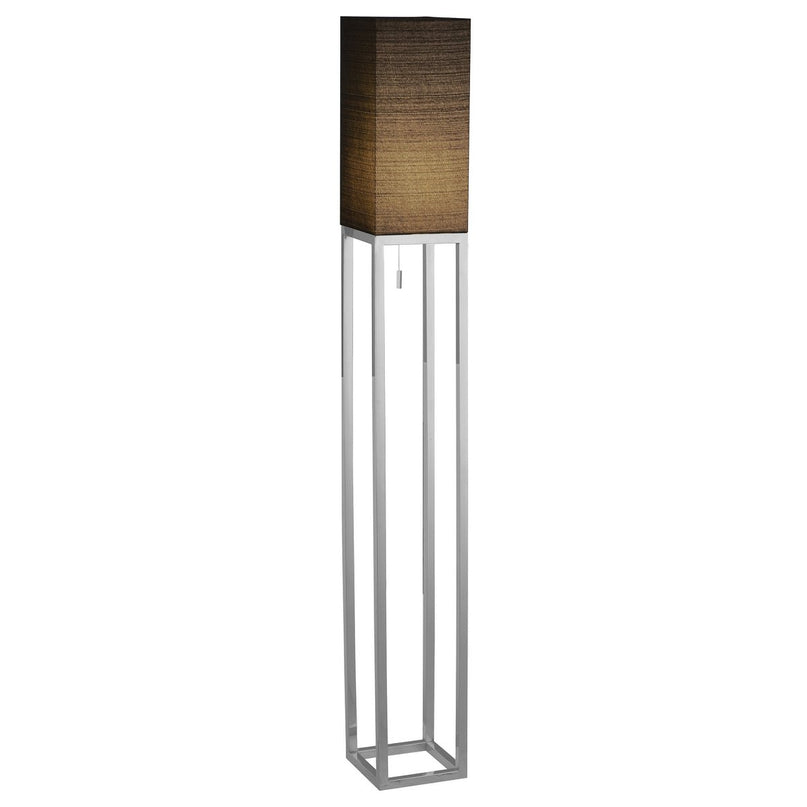 Staande lamp "Alfa", moderne vloerlamp gemaakt van metaal en textiel in chroom/donkergrijs, met E27 -aansluiting, 150,5 cm hoog, chique lamp voor gang, woonkamer en kantoor