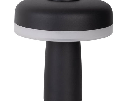 Draadloos tabletlicht "pilu", 16,5 cm hoog, boven Ø van 15 cm, metaal in zwart, wit plastic, geïntegreerde LED's, 280 lumen, dimbaar door aanraaksensor, warm wit wit