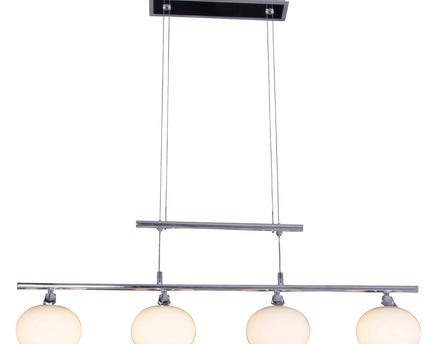 Hanger lamp, 4FLG. "Kemi", 82 cm breed, gemaakt van metaal- en opaalgekleurd glas.