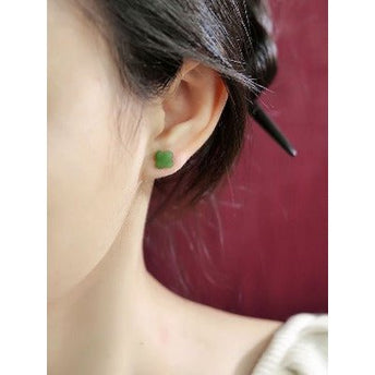 Hetian Jade Lucky Clover Ear studs-18k goud