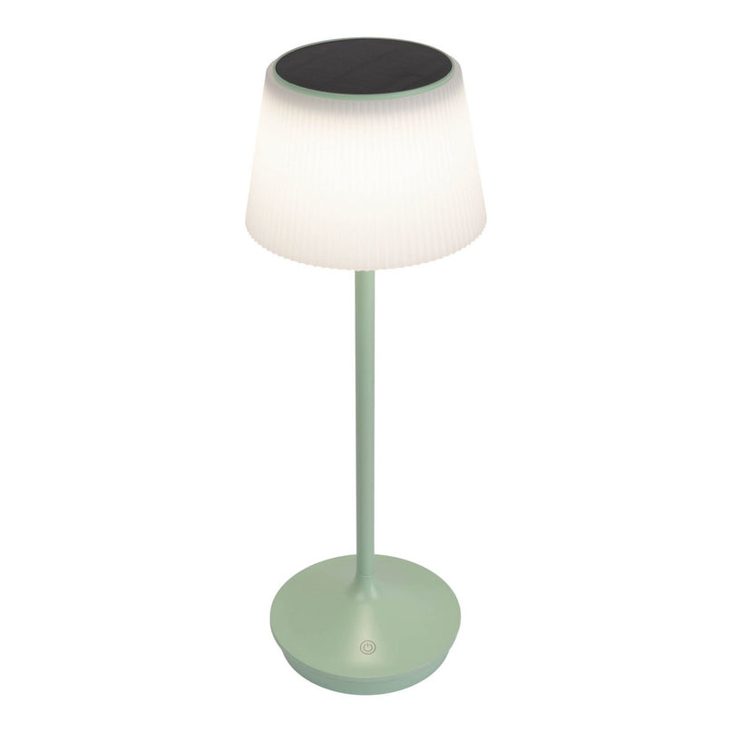 Zonne -batterijlamp "EMMI" 38 cm hoog, paraplu Ø 13 cm, metaal in mint en wit plastic, voor de buitenruimte, dimable CCT.