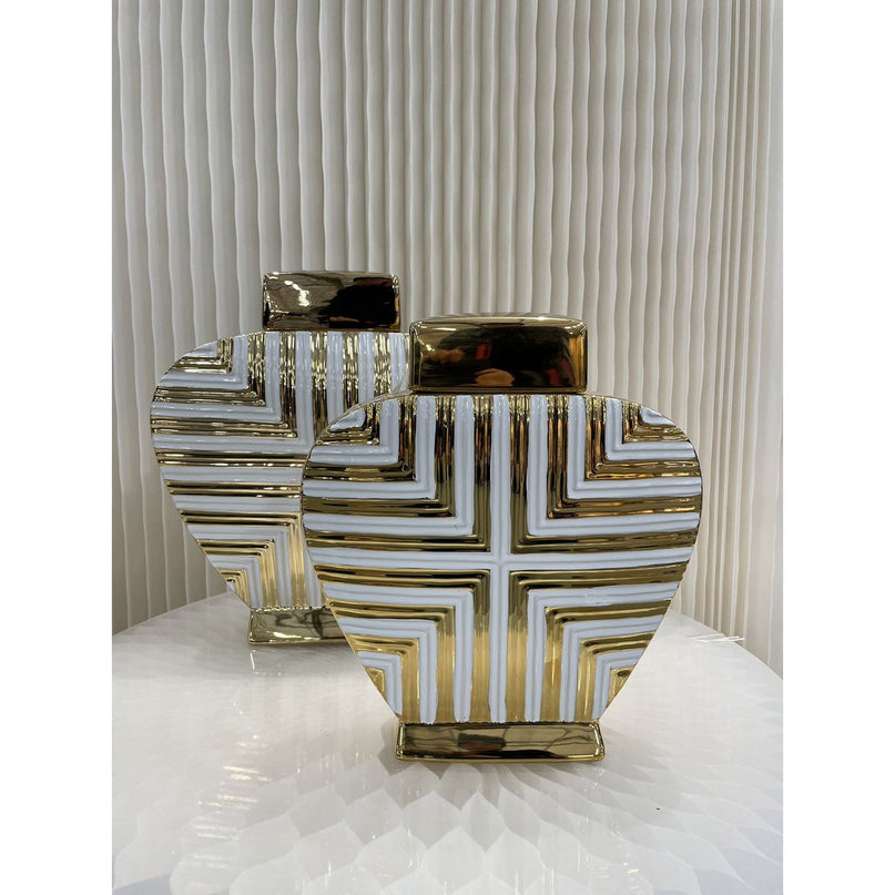 Prachtige goud-witte kunstdecor geïnspireerde pot groot formaat