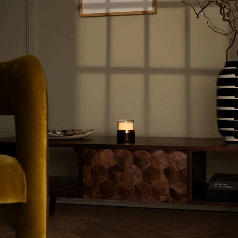 Leo donkerbruine compacte draadloze oplaadbare lamp – natuurlijk hout, dimbaar licht