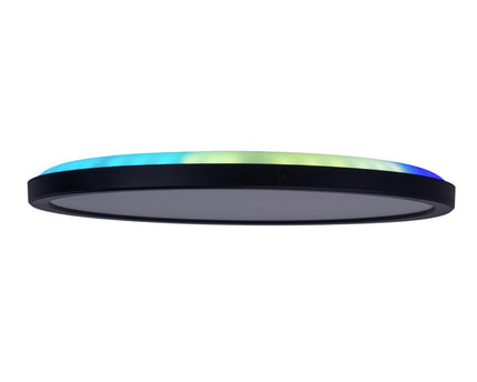 Het LED-plafondlicht "Carlo" met RGB-backlight, Ø van 54 cm, klassiekmoderne plafondlicht gemaakt van zwart/wit plastic met veel functies, b.v.
