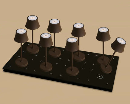 Combi Set Professional-8 X de Pijp Mini Mocha Brown oplaadbare tafellampen & 1 x Central Station draadloos laadstation met Qi-Technology-Perfect voor restaurants, gastvrijheid en hotels