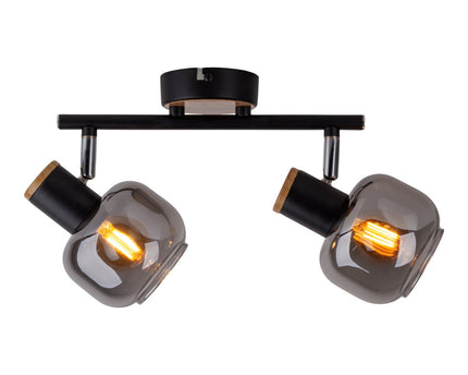 2 Spot plafondlamp "fumoso", metalen plafondlamp en rookglas in zwart en natuur, met E14 -aansluiting, voor eetkamer, woonkamer, gang of kantoor, 40 x 20 cm