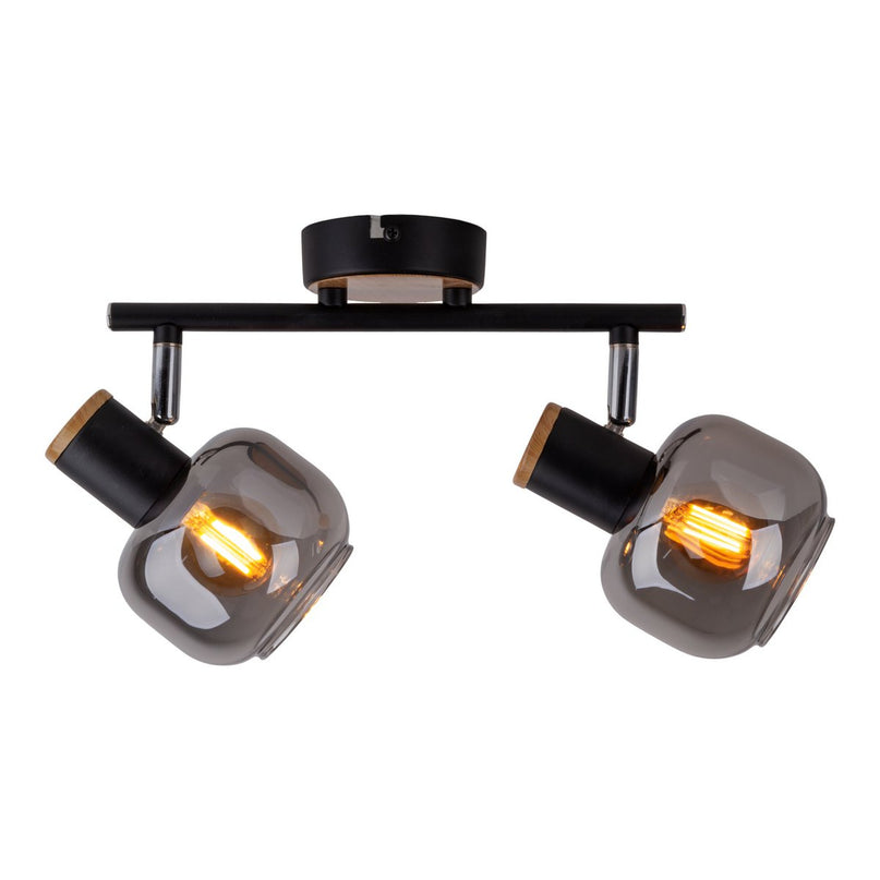 2 Spot plafondlamp "fumoso", metalen plafondlamp en rookglas in zwart en natuur, met E14 -aansluiting, voor eetkamer, woonkamer, gang of kantoor, 40 x 20 cm