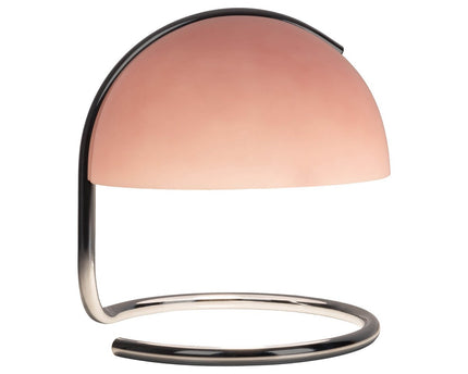 Tafellamp "Burano" roze, ca. 25 cm hoog, Ø 23,5 cm, gemaakt van chroom -gekleurd metaal en roze glas, E27.