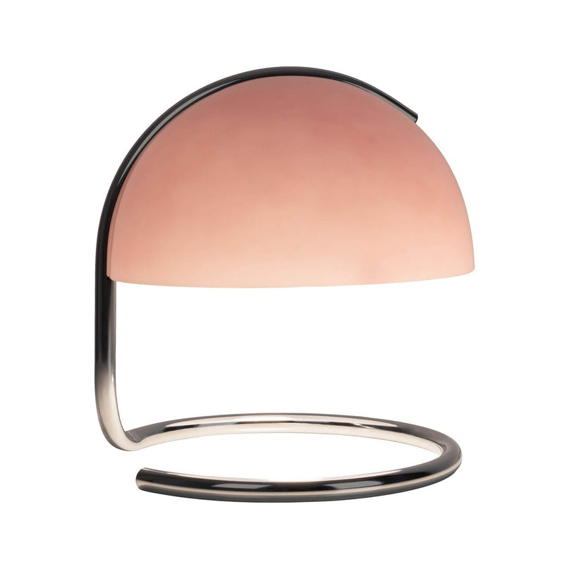 Tafellamp "Burano" roze, ca. 25 cm hoog, Ø 23,5 cm, gemaakt van chroom -gekleurd metaal en roze glas, E27.