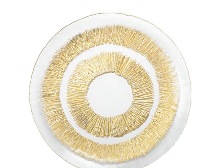 Gouden platte plaat in glas 28x28x2.5 cm - zon