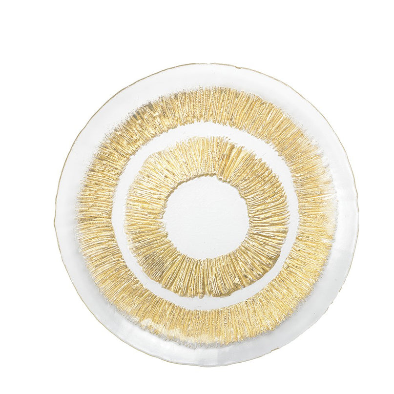 Gouden platte plaat in glas 28x28x2.5 cm - zon
