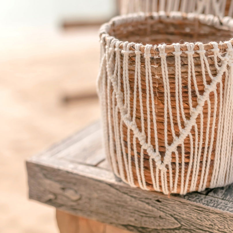 Kleine Zeegrasmand ORIS | Ronde bloemenmand | Geweven Boho-mand | Plantenmand | Plantenbak | Macramé mand