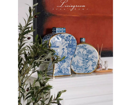 Nieuwe Chinese stijl, oosterse Parijse Delfts blauwe porselein vazen/lage stijl