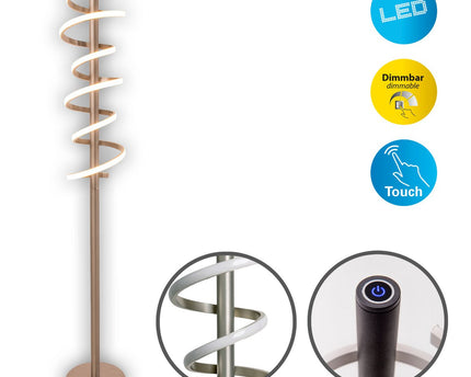 LED staande lamp "Belleza", moderne vloerlamp gemaakt van metaal en plastic in nikkel mat en wit, met stevig ingebouwde LED's, 140 hoog, verlichting voor woonkamer, eetkamer, slaapkamer of kantoor.