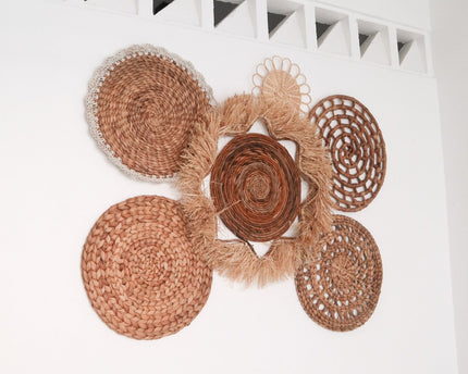 Tropische wanddecoratieset 6 gemengde stukken DALUM Boho Decor Handgeweven van natuurlijke materialen