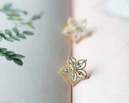 Bauhinia-Sky Blue Topaz Flower Ear studs