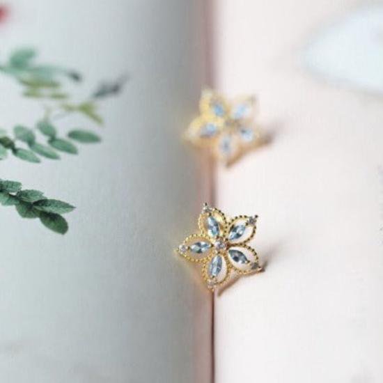 Bauhinia-Sky Blue Topaz Flower Ear studs