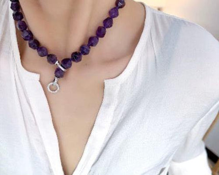 Paarse amethist gefacetteerde kralen choker