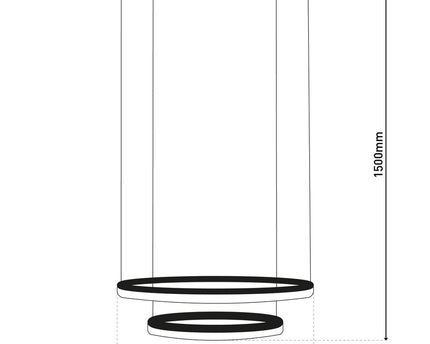LED CCT hanglamp "Circulo" gemaakt van zwart metaal en zandkleurig plastic, met geïntegreerde LED en vele functies, Ø 60 cm, 150 cm hoog.