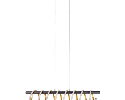LED -hanglamp "Belleza", moderne metalen hanglamp en plastic zwart, goud en wit, met stevig ingebouwde LED's, 100 cm lang. De ideale verlichting voor woonkamer, eetkamer of keuken.