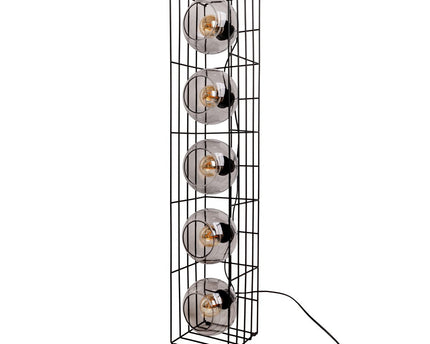 Glasse-stand-lamp "Cesta" vloerlamp gemaakt van zwarte metalen draad en getinte glas, met E27-aansluiting, 95 cm hoog, voor eetkamer, woonkamer, gang of kantoor,