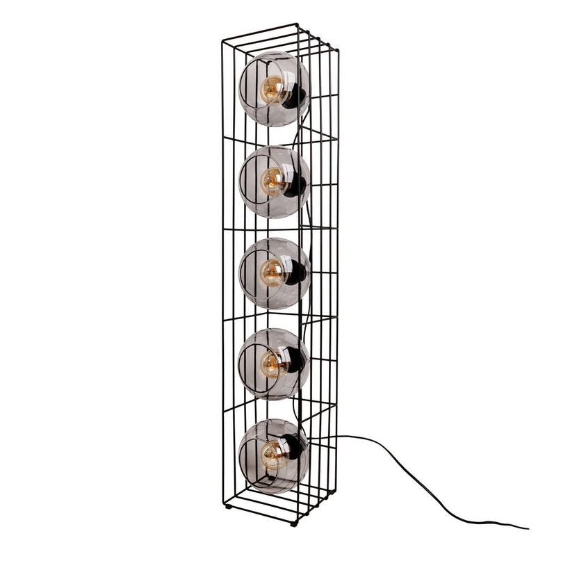 Glasse-stand-lamp "Cesta" vloerlamp gemaakt van zwarte metalen draad en getinte glas, met E27-aansluiting, 95 cm hoog, voor eetkamer, woonkamer, gang of kantoor,