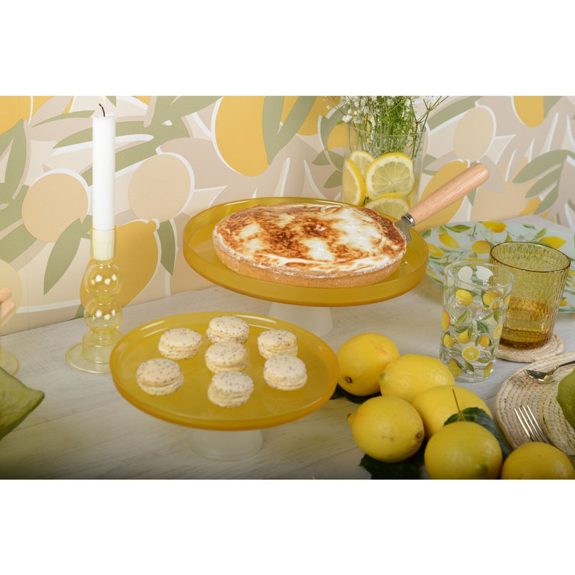 Gele cakeschotel op witte voet 21 cm - citroen