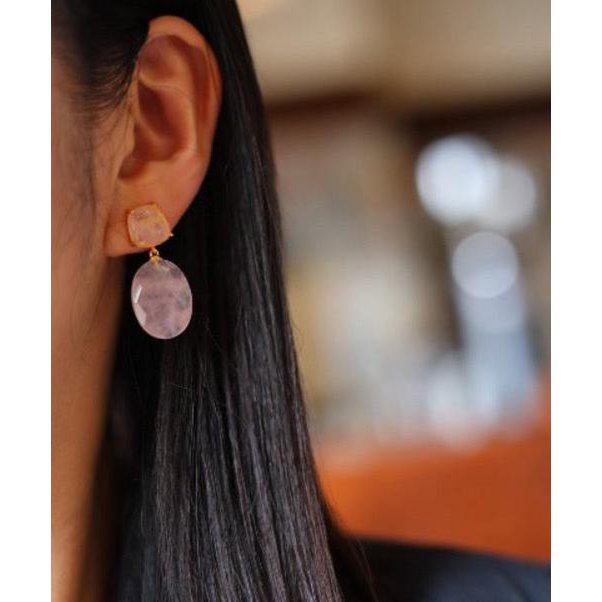 Romantische rozenkwarts Crystal -oorbellen