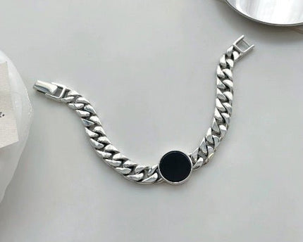 Sterling zilveren Cubaanse kettingarmband - zwarte onyx