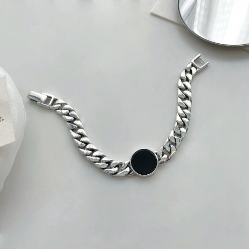 Sterling zilveren Cubaanse kettingarmband - zwarte onyx