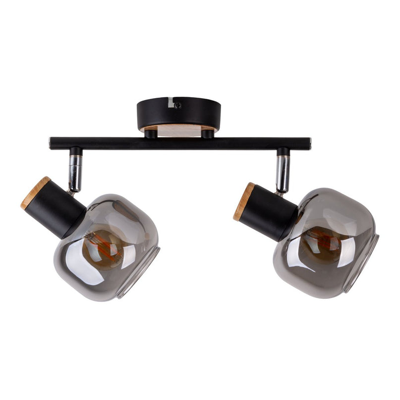 2 Spot plafondlamp "fumoso", metalen plafondlamp en rookglas in zwart en natuur, met E14 -aansluiting, voor eetkamer, woonkamer, gang of kantoor, 40 x 20 cm