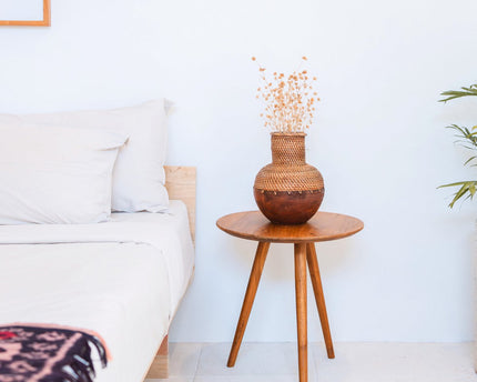Rotan vaas – houten vaas – vaas voor gedroogde bloemen – kleine rotan vaas – Boho decor vaas gemaakt van geweven rotan en hout (Ø 22 cm) KAMARI bruin