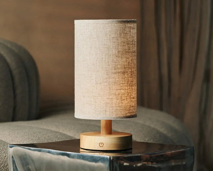 Ben lichtbruine houten donkerbruine tafellamp-oplaadbaar, dimbaar, USB-C aangedreven
