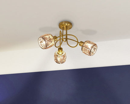 LED-plek met 3 zitplaatsen "Josefa" goud, metalen plafondlamp in goud voor woonkamer, slaapkamer, eetkamer, met E14-aansluiting, voor eetkamer, woonkamer, gang of kantoor, Ø38 cm