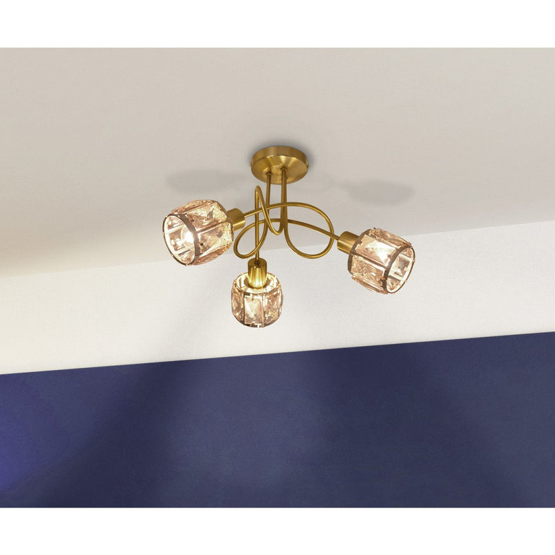 LED-plek met 3 zitplaatsen "Josefa" goud, metalen plafondlamp in goud voor woonkamer, slaapkamer, eetkamer, met E14-aansluiting, voor eetkamer, woonkamer, gang of kantoor, Ø38 cm