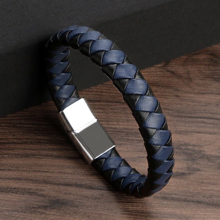 Leerachtige gevlochten herenarmband