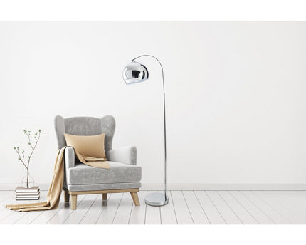 Staande lamp "stijl", retro klassieke vloerlamp met boog gemaakt van chroomkleurig metaal met, E27-aansluiting, 146 cm hoog, ideaal voor eetkamer, woonkamer en kantoor.