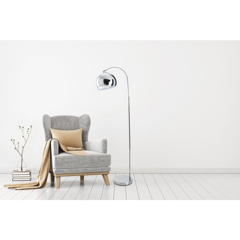 Staande lamp "stijl", retro klassieke vloerlamp met boog gemaakt van chroomkleurig metaal met, E27-aansluiting, 146 cm hoog, ideaal voor eetkamer, woonkamer en kantoor.
