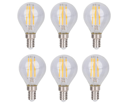 6-set LED-filamentlamp met E14 versie 4 watt, gemaakt van metaal en glas, helder