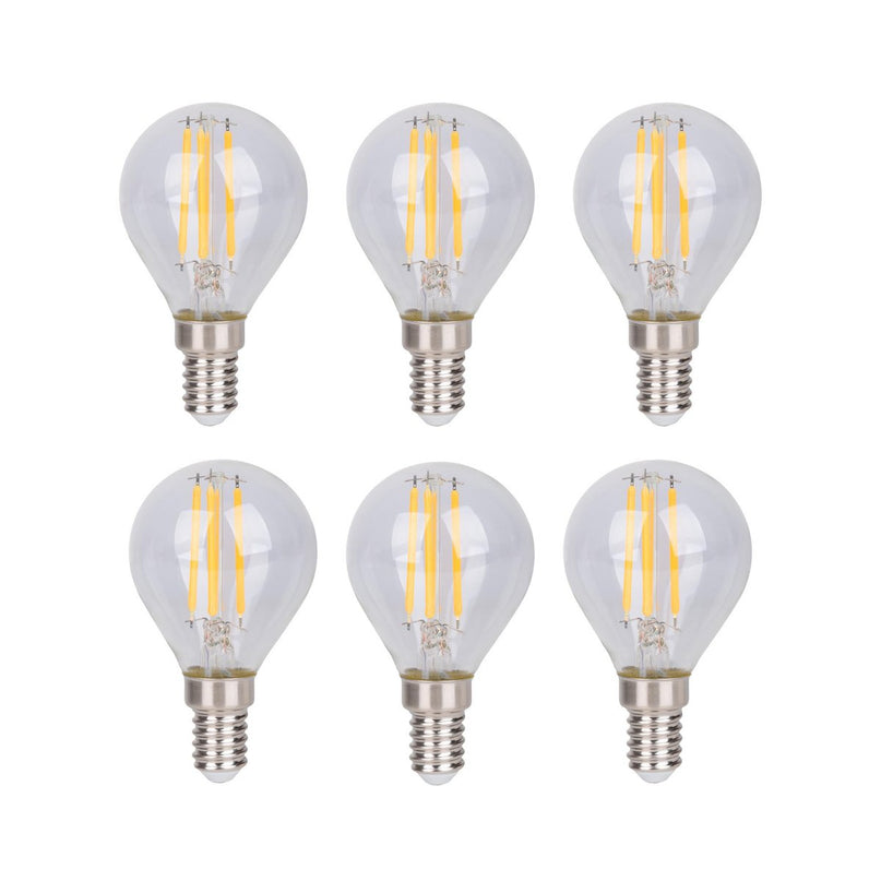 6-set LED-filamentlamp met E14 versie 4 watt, gemaakt van metaal en glas, helder