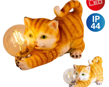 LED Solar Outdoor Lamp "Cat" 25 cm lange decoratie gemaakt van bruin plastic met geïntegreerde LED's
