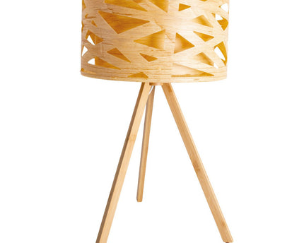 Tafellamp "Finja" gemaakt van natuurlijk gekleurde plastic/holzimitatie, met E27-versieverlichting voor woonkamer, eetkamer of kantoor, 55 cm hoog