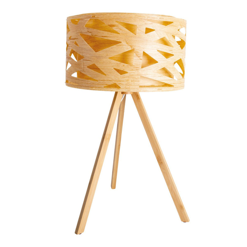 Tafellamp "Finja" gemaakt van natuurlijk gekleurde plastic/holzimitatie, met E27-versieverlichting voor woonkamer, eetkamer of kantoor, 55 cm hoog