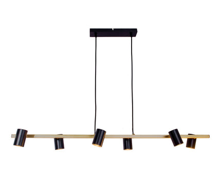 6 -Zaterdag Hanglamp "Frida" in metalen zwart / goud, hangende lamp, GU10, hanglamp voor eetkamer, woonkamer, gang of kantoor, 115 cm lang