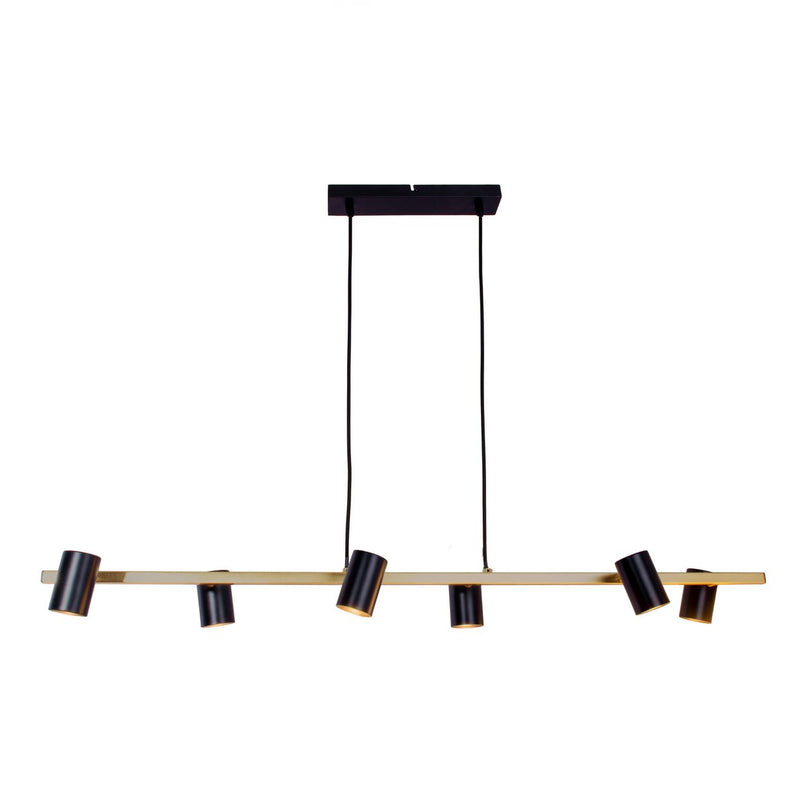 6 -Zaterdag Hanglamp "Frida" in metalen zwart / goud, hangende lamp, GU10, hanglamp voor eetkamer, woonkamer, gang of kantoor, 115 cm lang