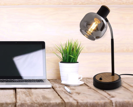 Tafellamp "fumoso", tafellamp gemaakt van metaal en glas in zwart, met E14 -aansluiting, voor eetkamer, woonkamer, gang of kantoor, tafellamp 34 cm hoog