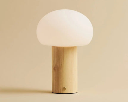 Sam lichtbruine houten tafellamp met glas en oplaadbare batterij | Dimbare en veelzijdige verlichting