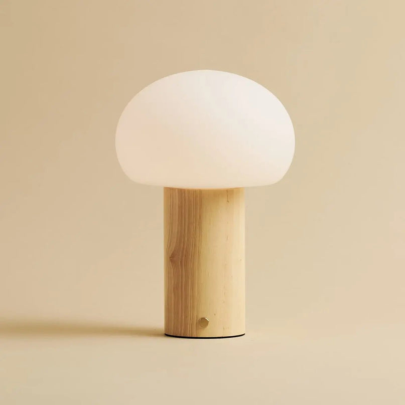 Sam lichtbruine houten tafellamp met glas en oplaadbare batterij | Dimbare en veelzijdige verlichting